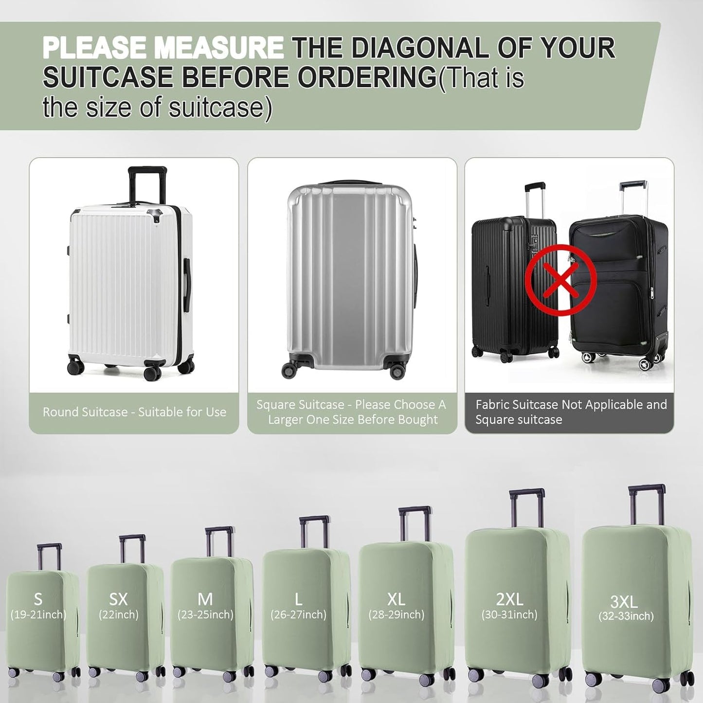 Travel Luggage Cover Suitcase Protector Scratch-Resistant Fit 19-31 Inch Suitcase, Not Included Suitcase (Cyan, 3XL(32-33inch))