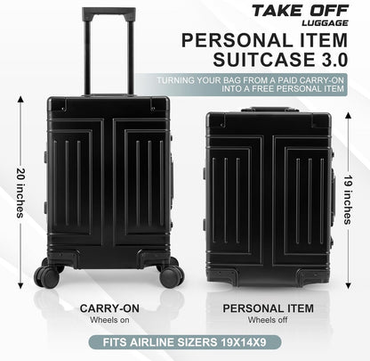 All Aluminum Carry On Luggage，Cut from Whole Aluminum Sheet，22x14x9 Airline Approved ，（3rd Generation，Premium Metal zipperless suitcase ） (black, 20inch)