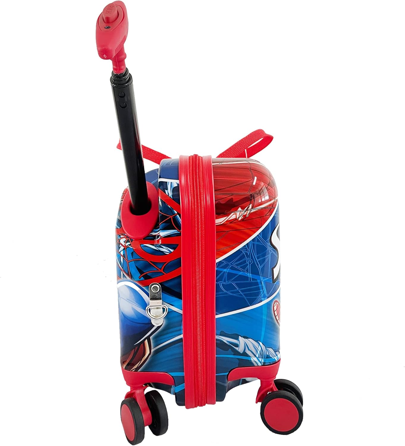 Fast Forward Spiderman Ride on Luggage for Kids, 18'' Suitcase with Seat for Kids, Cute Lightweight Travel Trolley
