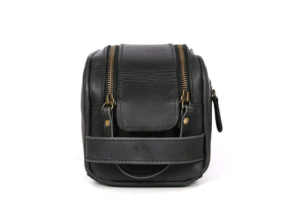 10" Premium Leather Toiletry Travel Pouch With Waterproof Lining Black Color | King-Size Handcrafted Vintage Dopp - Kit ~ Gift for Father's Day By Aaron Leather Goods