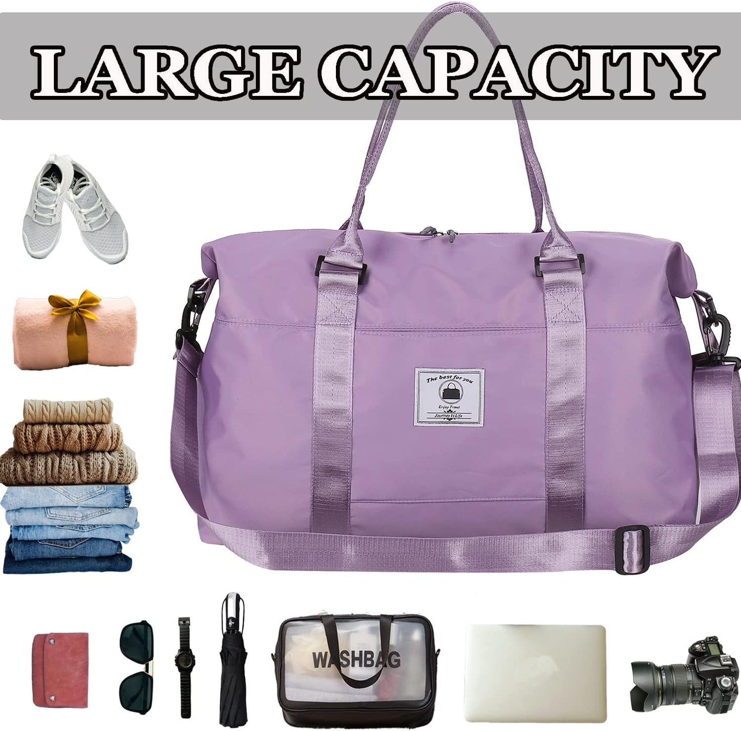 Travel Duffle Bag, Waterproof Sport Tote Gym Bag for Women Men, Overnight Weekender Carry On Bag with Wet Pocket