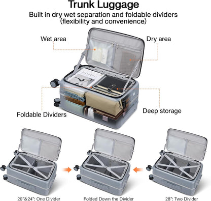 Hanke 28 Inch Luggage with Cup Holder and Charge,Top Opening Hard Shell Suitcases with Wheels and Dividers,Aluminum Frame Trunk Luggage Extra Large Suitcase with Lock for Travel,Gray