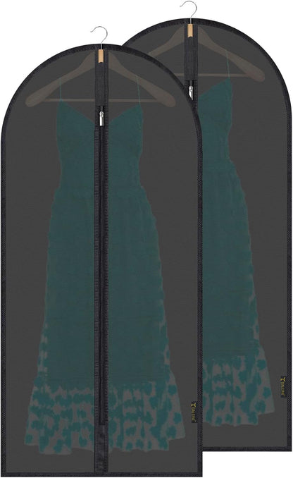 BALEINE 48'' Translucent Garment Bags, 2 Packs PEVA Dress Bag for Closet Clothes Dresses Suit Coats Storage (Black, 2PK)