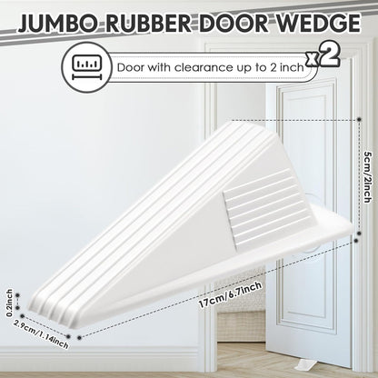 Frienda 2 Pcs Jumbo Door Stoppers Heavy Duty Door Stopper Tall up to 2inch Tall Wedge TPR Large Wedge Stackable Big Rubber Doorstop for Hotel Carpet Hardwood Concrete and Tile (White)