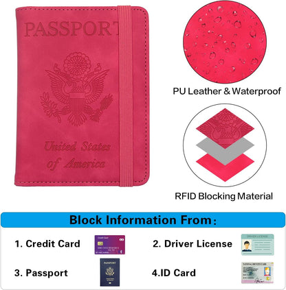 Melsbrinna Premium Leather Passport Holder Covers Case, Waterproof Rfid Blocking Travel Wallet Passport Holder with Pen Holder, Cute Passport Book for Women/Men