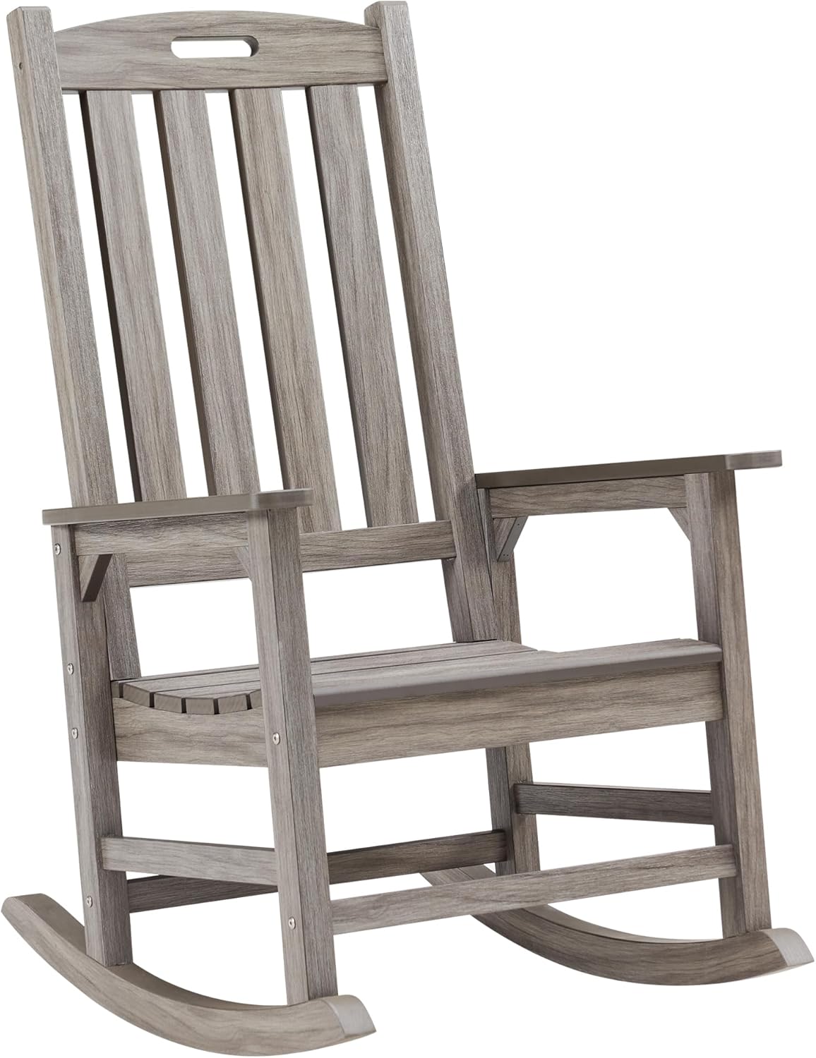 Psilvam Outdoor Rocking Chair, Poly Lumber Oversized Rocking Chair with 21" Wide Seat and 32" Tall Backrest, Pre-Assembled with Most Components for Effortless Installation(Light Gray)