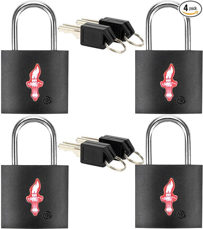 4 Pack TSA Luggage Locks with Key - Black Neon Square for Suitcase Backpack Travel Security Accessories