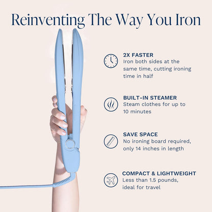 Nori Press Travel Steam Iron - Handheld Iron With Optional Steam Feature - No Ironing Board Required - Easy to Use w/ 6 Fabric Settings - Removes Wrinkles - User Manual Included -Blue