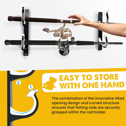QudraKast Horizontal Fishing Rod Holder for Garage Wall Ceiling Mount - Fishing Pole Holders Fishing Rod Rack Holds Up to 8 Rods or Combos, Ideal Fishing Gift (4Pack)
