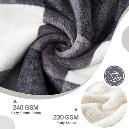 PU MEI Sherpa Blanket Fleece Throw Blanket Twin Plaid Thick Bed Blanket, Soft Warm Cozy Dark Grey Checkered Throw Blanket 60"*80"