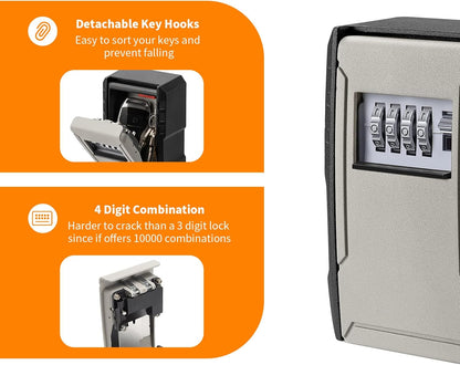 UPGRADE Extra Large Capacity Key Lock Box, Weatherproof Wall Mount Key Box for Car Keys, Fob, House Keys, Key Safe Security Storage Lock Box for Indoor, Outdoor, Garage, Garden, Store (2 Pack, Grey)