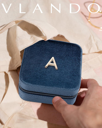 Vlando Jewelry Organizer Box, Small Jewelry Box for Women Girls, Initial P Travel Jewelry Case, Small Jewelry Organizer Case, Mini Travel Jewelry Box - Letter P, Dark Blue
