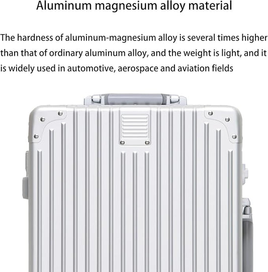 Metal All Aluminum Carry-on Luggage TSA Customs Lock Zipperless Silent Rotary Wheel Business Suitcase Aluminum Frame Set (dark green, 2Piece(20/28))
