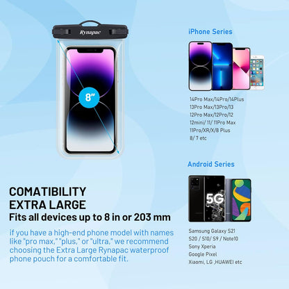 Waterproof Phone Pouch Bag - 8.5in Water Proof Cell Phone Case for Beach Travel Must Haves, Waterproof Phone Holder with Lanyard for iPhone 16 15 Pro Max Galaxy S24 S23 Ultra Pixel,Cruise Essentials