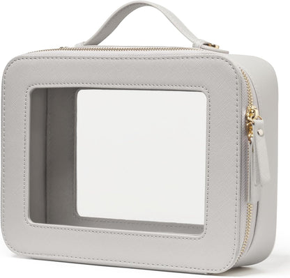 Popvibe Clear Makeup Bag Travel Cosmetic Case Transparent Toiletry Bag with Zipper, Portable Make Up Organizer Traveling Compact Car Bag for Essentials