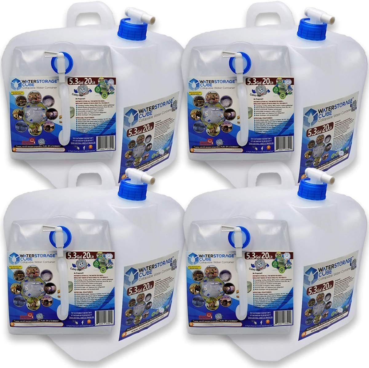 WaterStorageCube BPA Free Collapsible Water Container with Spigot, Camping Water Storage Carrier Jug for Outdoors Hiking Backpack & Survival Kit, Foldable Portable Water Canteen 1.3/2.6/5.3 Gallon