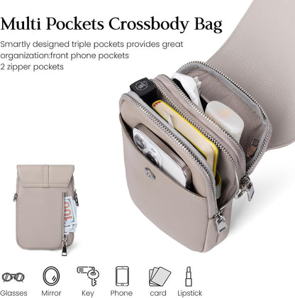 befen Genuine Leather Small Crossbody Bags for Women, Multi Pocket Cell Phone Crossbody Purse with RFID Blocking Card Slots