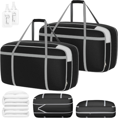 DIMJ Large Comforter Storage Bag with Handls, 100L Washable Blanket Storage, Compression Packing Totes Moving Bags With Zipper, Space Saving Containers For Pillow, Clothes, Bedding, 2 PCS