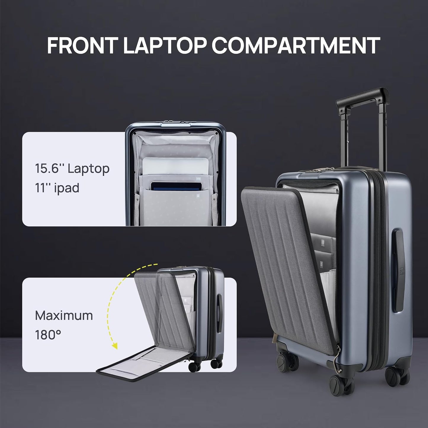 NINETYGO Carry on Luggage 22X14X9 Airline Approved with Front Pocket, 20 Inch Luggage with Front Compartment, Expandable, Double Spinner Wheels, Hardsided PC, TSA Lock (Shadow, Seine Max)