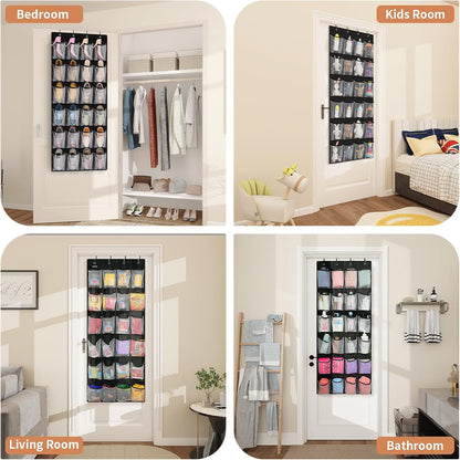 FENTEC 24 Pocket Over Door Shoe Organizer, Mesh Closet Shoe Holder, Black