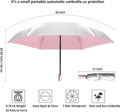 BAODINI Small UV Protection Travel Umbrella Compact for Rain and Sun UPF 50+ 41 inch Portable Umbrella for Women and Men