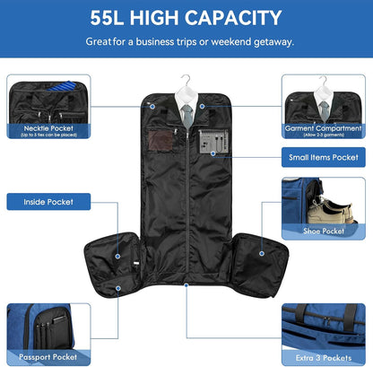 Bukere Garment Duffle Bags for Travel, Convertible Carry on Bag with Shoe Compartment, 3 in 1 Travel Suit Bag with Backpack Shoulder Strap for Men Women