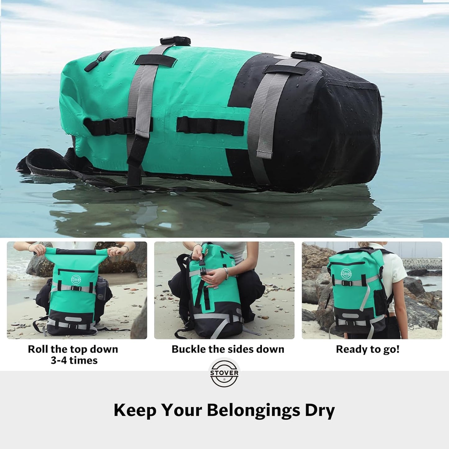 STOVER 5/10/25/30/40/55L Waterproof Backpack- Floating Dry Bag for Kayaking, Travel, Beach, Hiking, & Camping, Men/Women