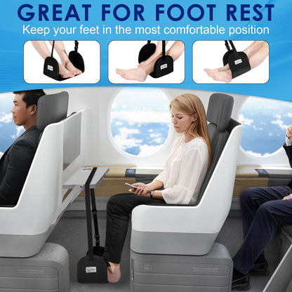CERBONNY Airplane Foot Rest - Portable and Adjustable Foot Hammock, Travel Flight Essential for Relaxing Your Feet During Journeys (Non-Slip)