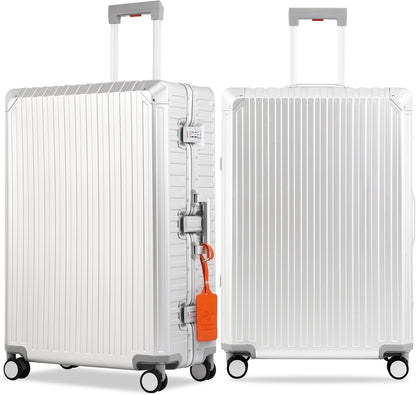 Mvst Luggage Premium All Aluminum Magnesium Carry On 20'' Lightweight Metal,Suitcase with Spinner Wheels Built-in Toiletry Set, Luggage Protector（silvery） (Silver, 29inch)