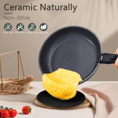 GiPP Ceramic Pots and Pans Set Non Stick, Nonstick Detachable Handle Cookware Sets, Healthy Non Toxic PFAS PFOA & PTFE Free, Dishwasher ＆Oven Safe, Induction Kitchen Pot and Pan, 15 Piece Grey