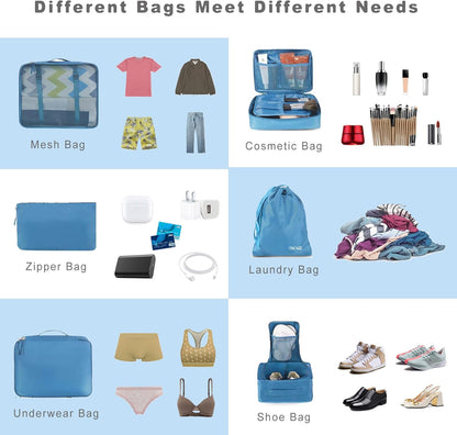 BAGAIL 8 Set Packing Cubes Luggage Packing Organizers for Travel Accessories-Light Blue