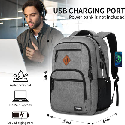 Grey Backpacks for Men, Backpack for School, School Backpack for Boys Teens, 15.6 inch Laptop Back Pack with USB Charging Port, College Book Bag, Business Work Travel Bookbag, mochilas para hombres