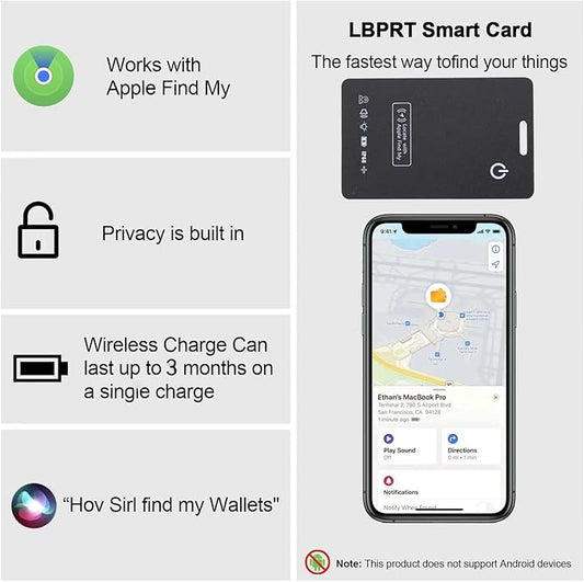 [Apple MFi Certified] LBPRT Air Card Tag Rechargeable Wallet Tracker Thin 1.6mm, Item Finder Work with Apple Find My APP (iOS Only, Android not Supported) Smart Locator for Luggage Suitcase, Purse,Bag