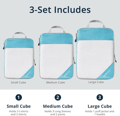 Compression Packing Cubes 6 Set, Compressible Space-Saving Packing Cubes for Travel - Compression Bags, Luggage Organizer, Travel Essentials for Women, Teal