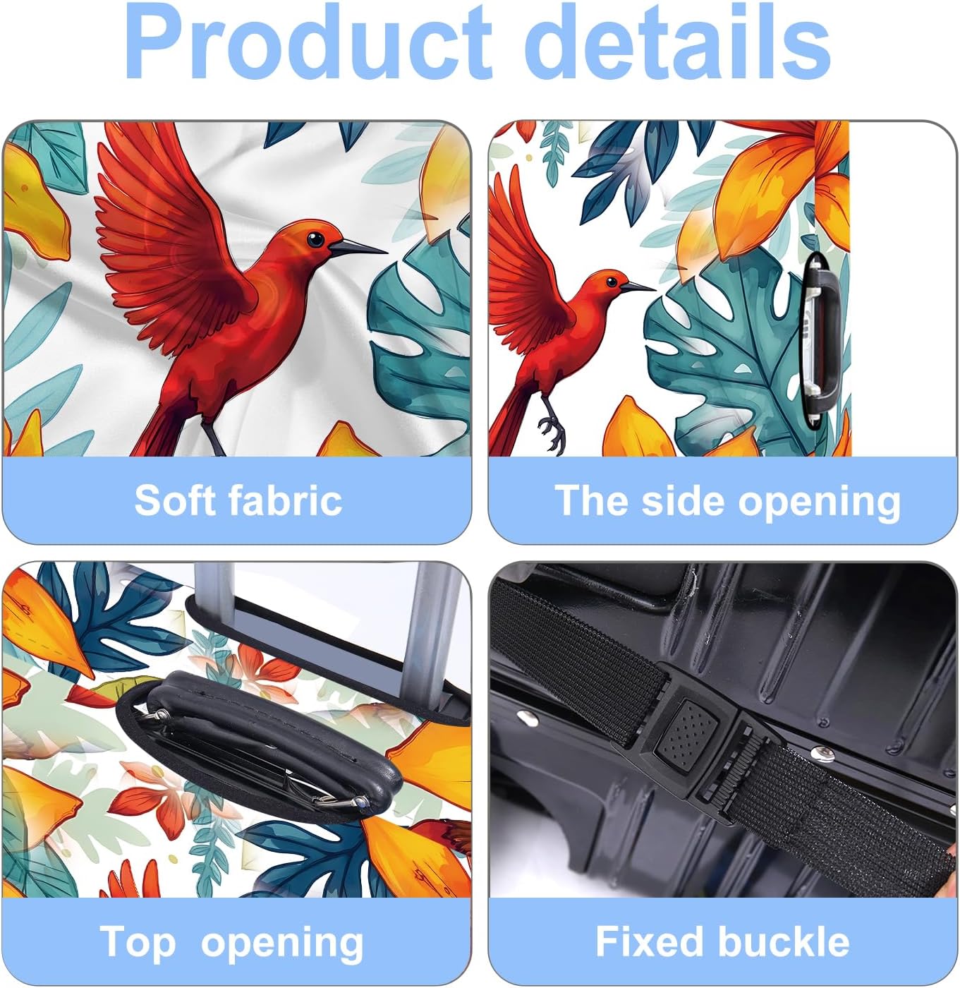 Luggage Cover Washable Suitcase Protector Anti-Scratch,Stretchable Fit for 20-34Inch Luggage Durable Travel Bag Cover with Zipper Closure (Bird, L(fits 28-30Inch suitcase))