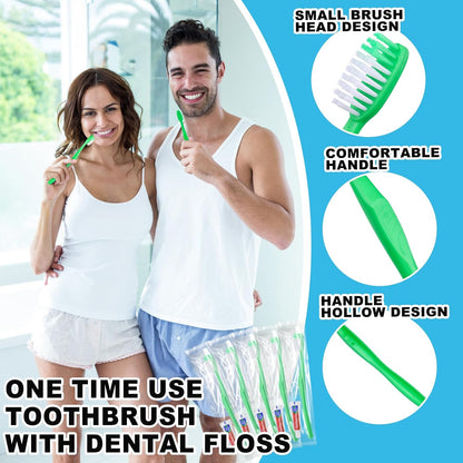 Disposable Toothbrushes with Toothpaste and Floss,50Pcs Green Single Use Individually Wrapped Disposable Travel Toothbrushes and Dental Floss Kit Bulk for Homeless,Airbnb,Hotel,Dentist