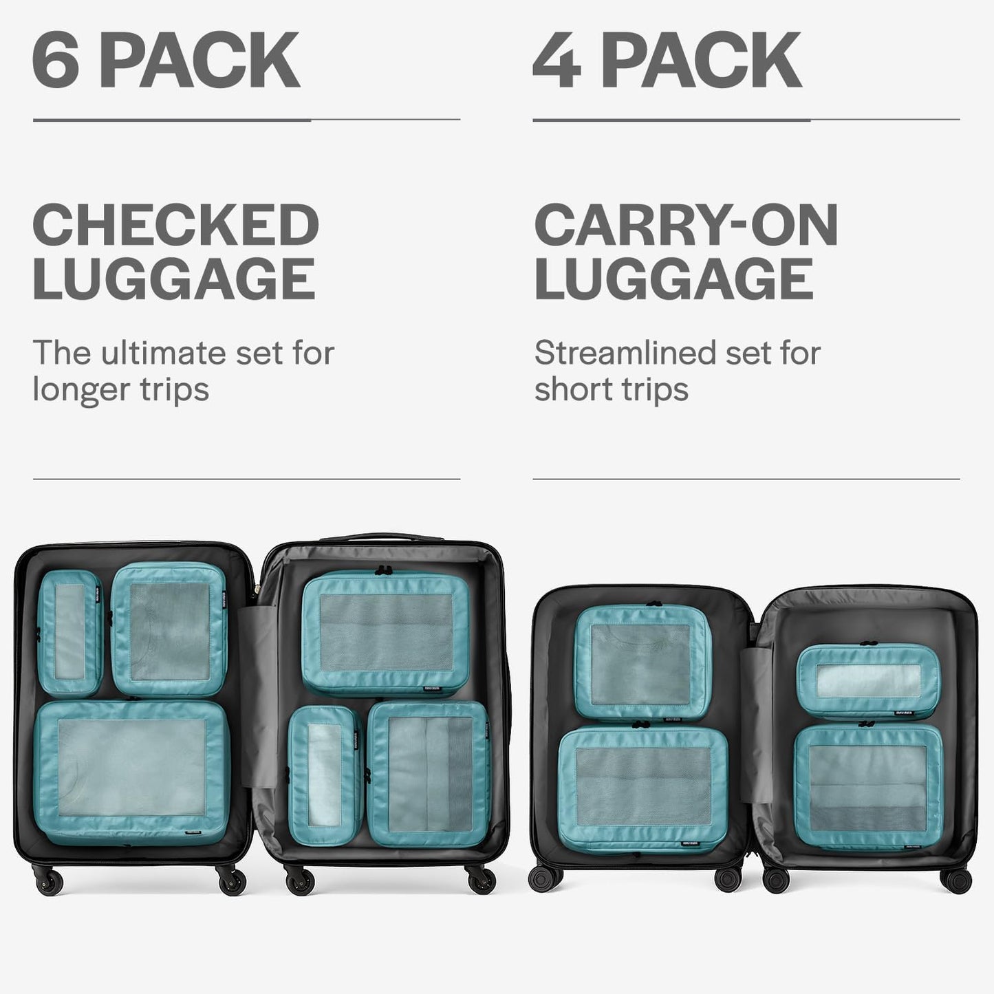 Compression Packing Cubes for Travel - Luggage Organizer Bags - Double Zipper Packing Cubes for Suitcases (6-Pack, Teal)