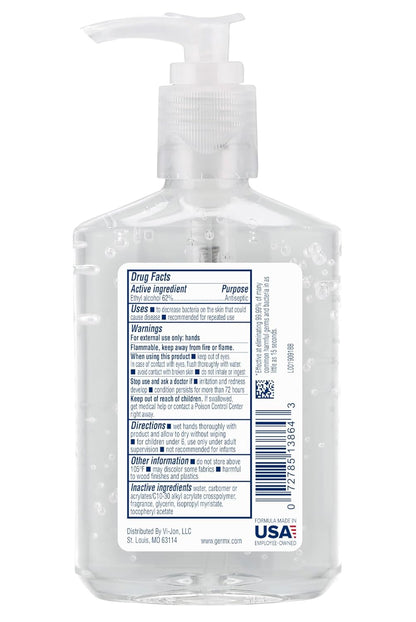 Germ-X Original Hand Sanitizer, Non-Drying Moisturizing Gel with Vitamin E, Instant and No Rinse Formula, Back to School Supplies College, 8 Fl Oz Pump Bottle (Pack of 12)