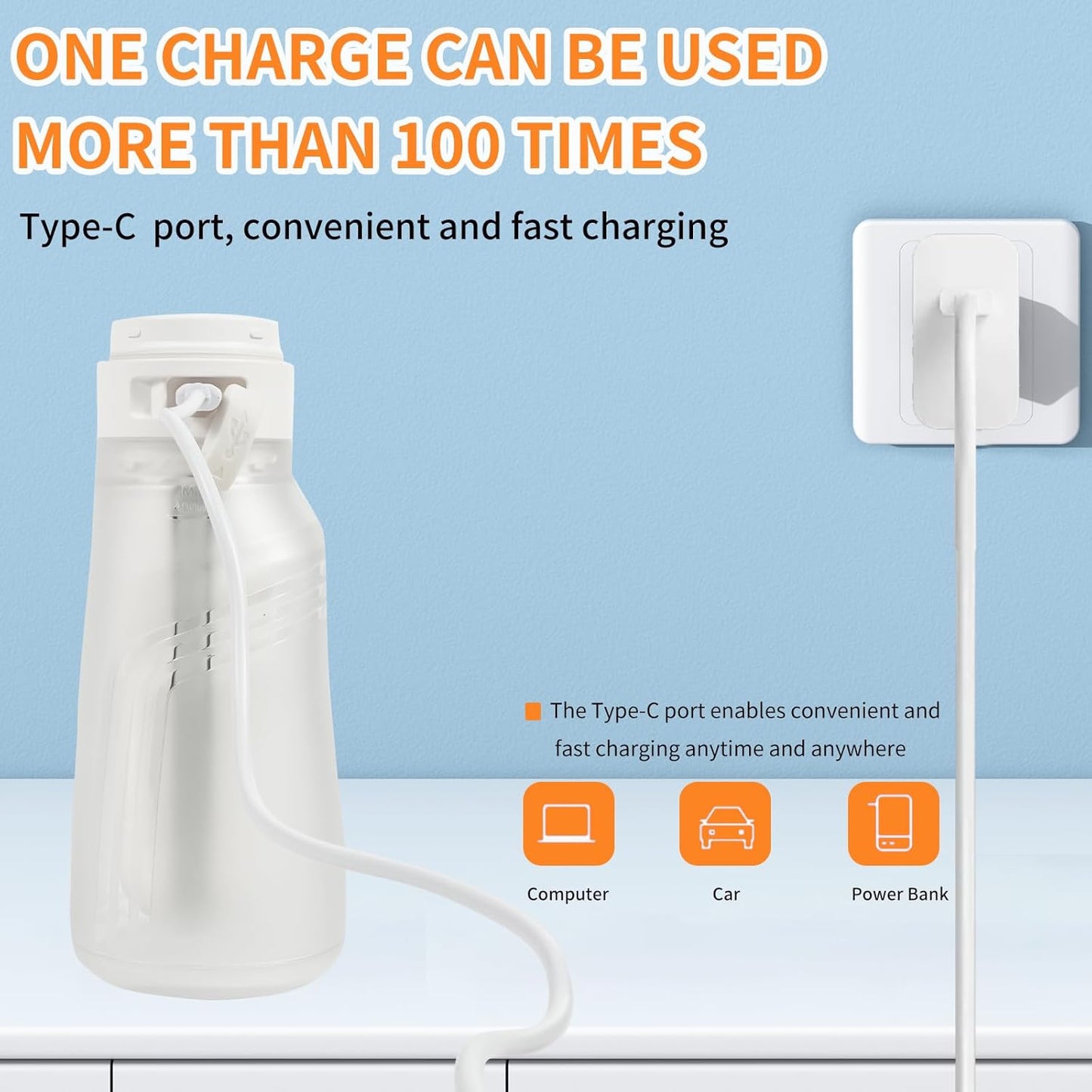 Portable Bidet, Electric Rechargeable Women's Perineal Bottle, 400ml Water Tank, 3 Pressure Modes, with 2 Replaceable Nozzles, Suitable for Men, Women, Babies and Postpartum Cleaning (White)