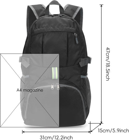 Yaopeing Lightweight Backpack,25L Foldable Hiking Packable,Water Resistant Travel Outdoor Shoulder Bag for Woman Men,Black