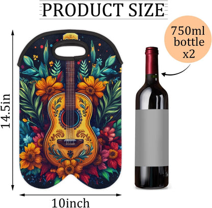Neoprene Wine Tote, Bottle Carrier Gag Insulating Neoprene Thicker, Insulated Wine Bag for Travel Holds Two Bottles, Bottle Carrier Bags Protect the Bottles, Guitar