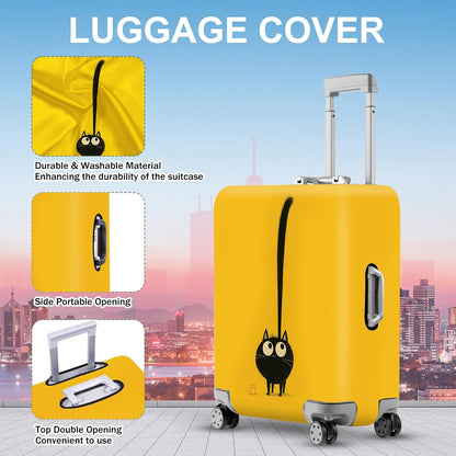 ANNA QUEEN Cute Black Cat Luggage Cover, Whimsical Cat Design with Long Tail, Stretchable, Washable Travel Protector for 24-26 Inch Luggage