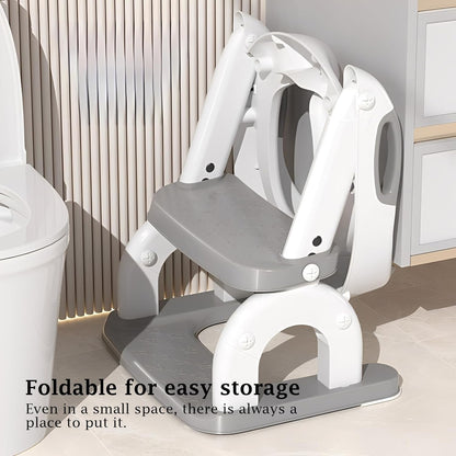 Potty Training Seat Upgraded 2-in-1 Potty Toilet for Kids Boys and Girls, Adjustable Step & Seat Height with Splash Guard Anti-Slip Pad Step Stool(White and Gray)