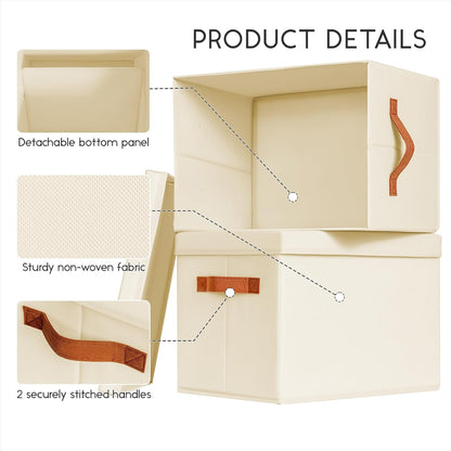 Storage Bins with Lids - Large Fabric Closet Bins with Lid, 5 Pack Clothes Organizers and Storage, Collapsible Stackable Cube Basket for Home, Office, Dorm, Beige