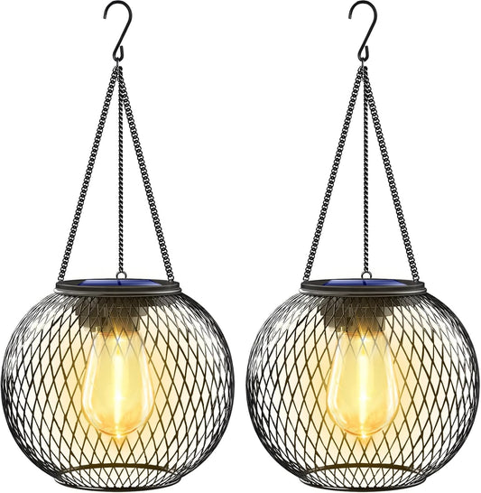 UBright Solar Lanterns Lights Outdoor Waterproof Metal Hanging Solar Powered Lights for Outside Decorative Lanterns for Garden Yard Patio Pathway, 2 Pack