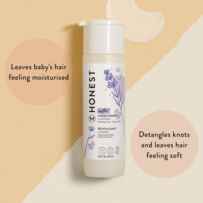 The Honest Company Silicone-Free Conditioner | Gentle for Baby | Naturally Derived, Tear-free, Hypoallergenic | Lavender Calm, 10 fl oz