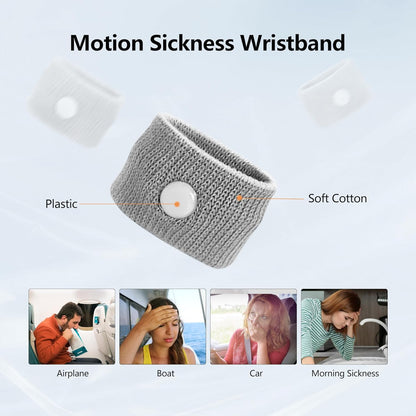 Motion Sickness Wristband, Anti-Nausea Acupressure Wrist Band for Nausea Relief, Dizziness and Vomiting from Car Sea Boat Flying Travel Sickness for Adults and Kids (Grey, Large, 2 Pairs)