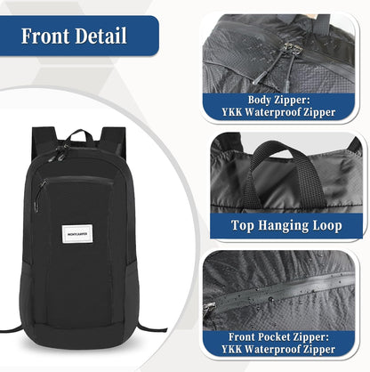 Hiking Daypack - Lightweight & Water-Resistant Portable Backpack for Travel, Camping, Outdoor Adventures(16L, black)