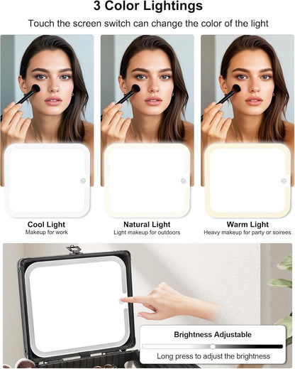 Relavel Makeup Bag with LED Mirror, Makeup Box Travel Train Case with Rechargeable Lighted Mirror & Adjustable Dividers, Cosmetic Brush Organizer Storage for Makeup Artists Gifts for Women and Girls