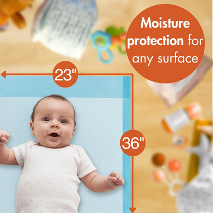 Caring Disposable Underpads, Baby Changing Liner Pads, Moderate Absorbency, 23 x 36 in, 25-Pack